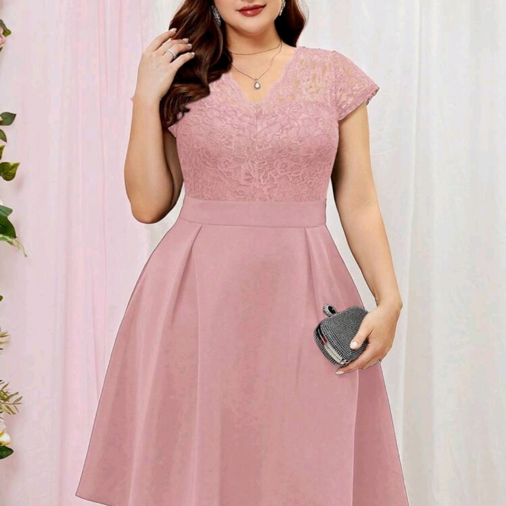 Shein Pink Size 3X Lace Pleated Detail Dress